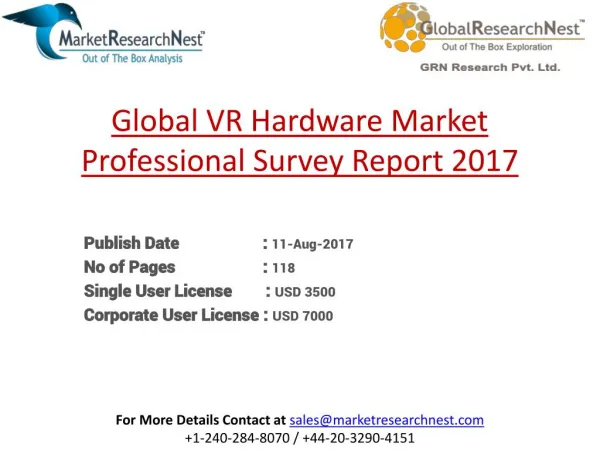 Global VR Hardware Market Professional Survey Report 2017 to 2022