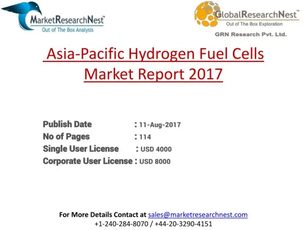 Asia-Pacific Hydrogen Fuel Cells Market Research Report 2017 to 2022