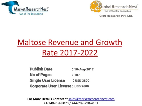 United States Maltose Market 2017 Industry, Analysis, Research, Share, Growth, Sales, Trends, Supply, Forecast To 2022