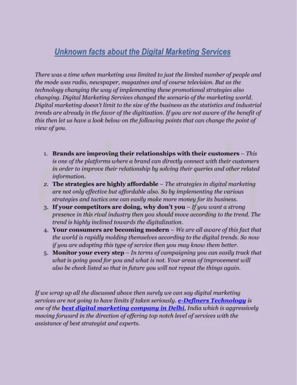 Unknown facts about the Digital Marketing Services