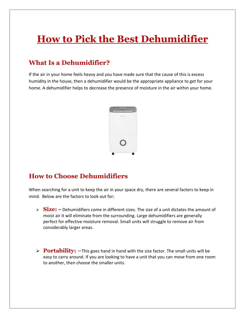 how to pick the best dehumidifier