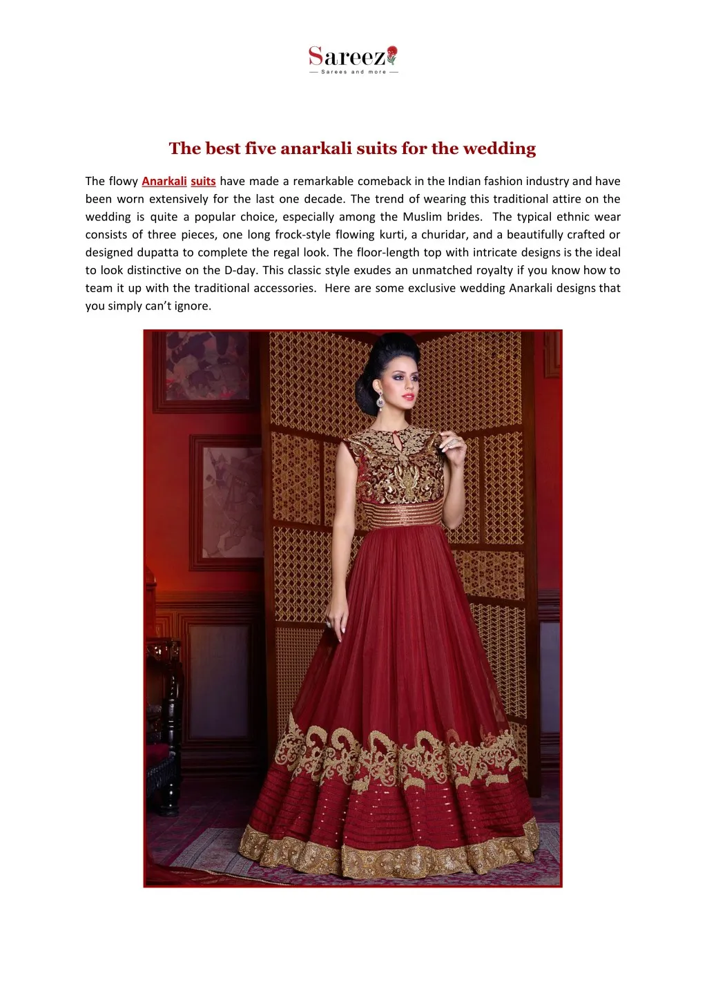 the best five anarkali suits for the wedding