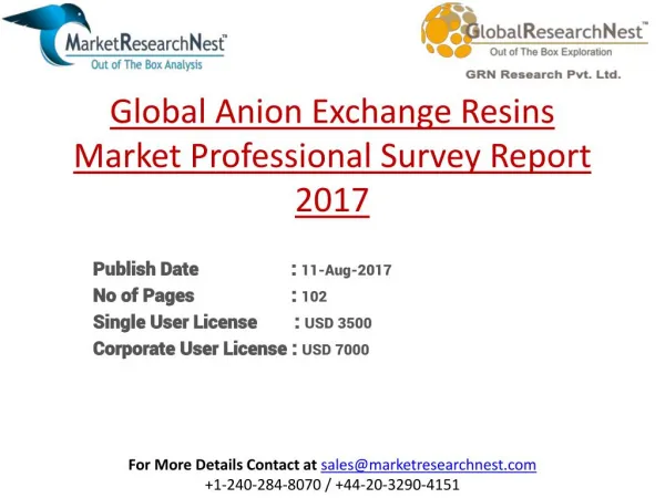Global Anion Exchange Resins Market Professional Survey Report 2017 to 2022