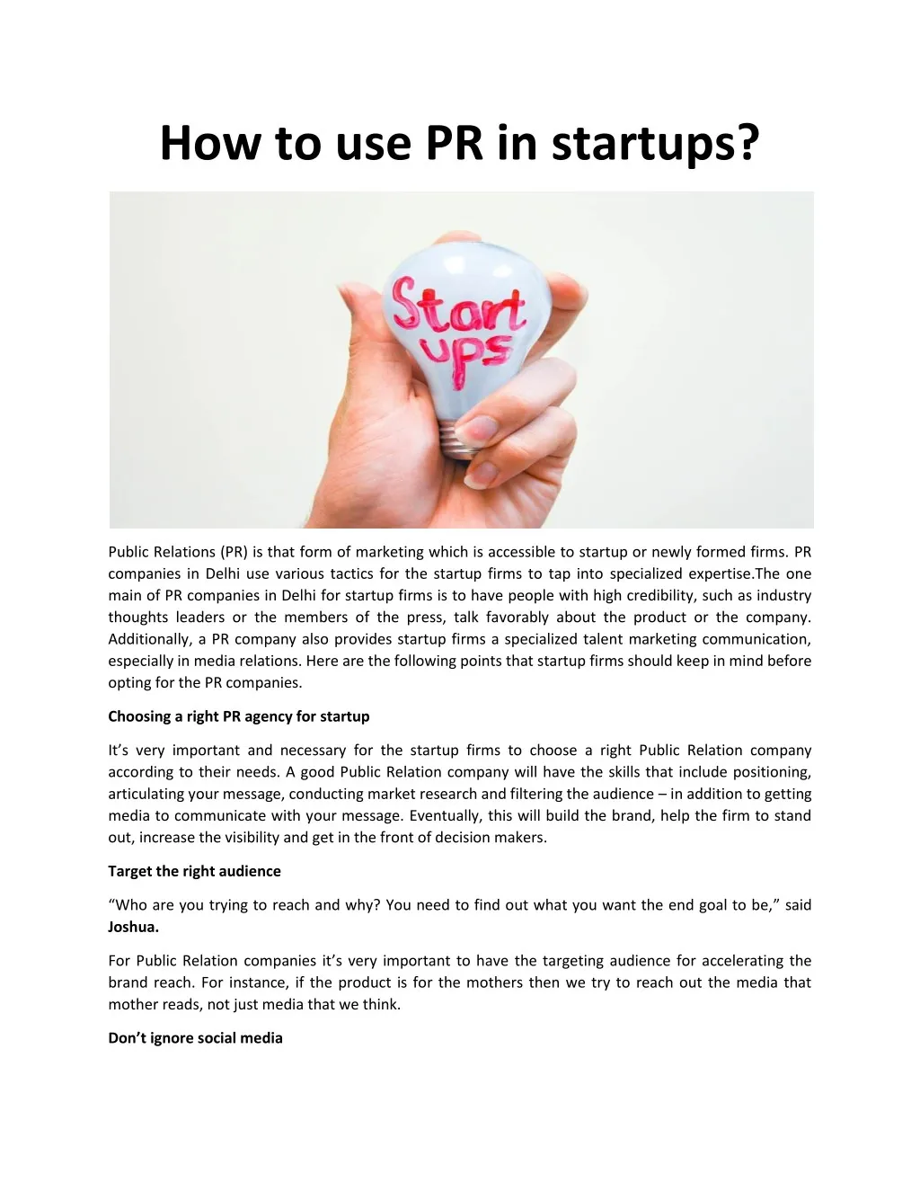 how to use pr in startups