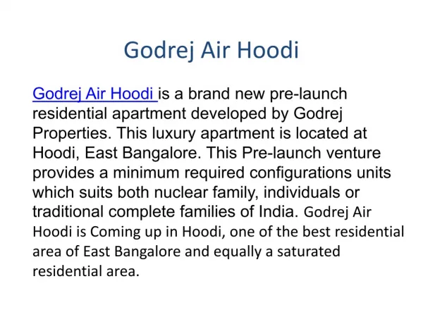 Godrej Air Hoodi Bangalore