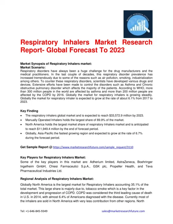 Respiratory Inhalers Market Research Report- Global Forecast To 2023