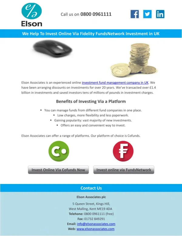 We Help To Invest Online Via Fidelity FundsNetwork Investment in UK