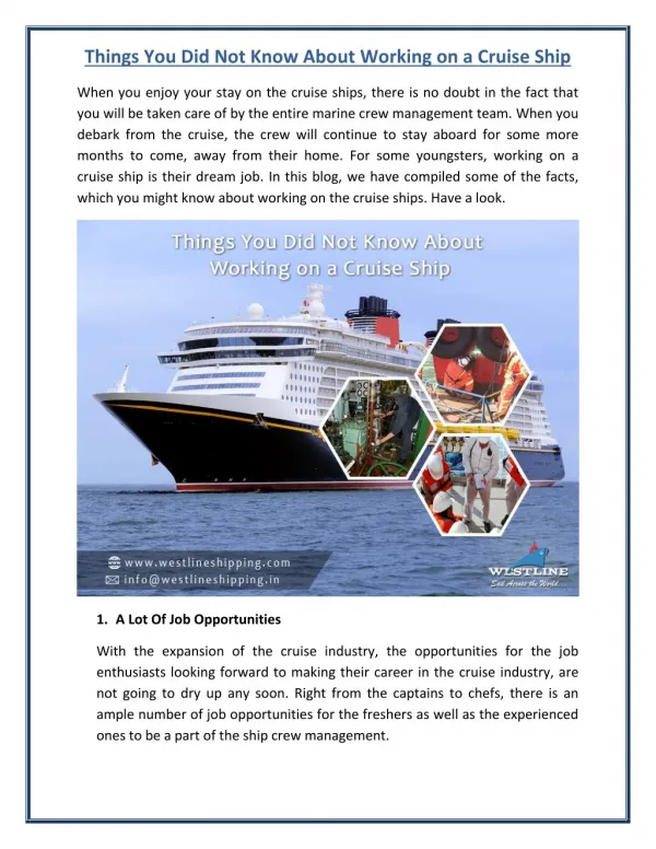 Know A Few Things About Working on A Cruise Ship