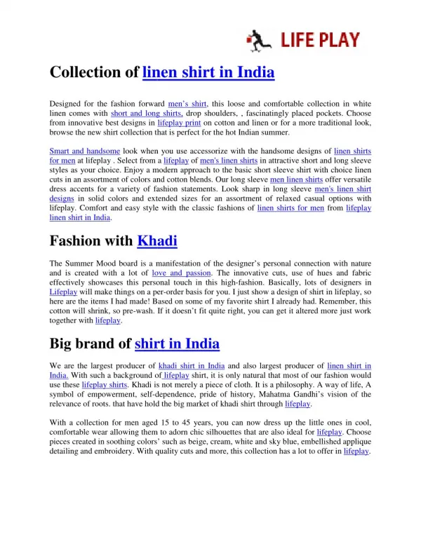 Collection of linen shirt in India
