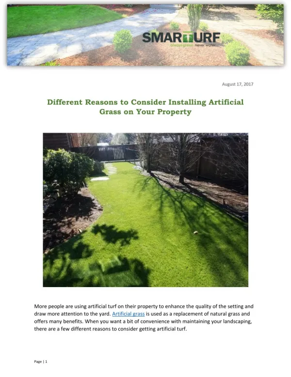 Different Reasons to Consider Installing Artificial Grass on Your Property