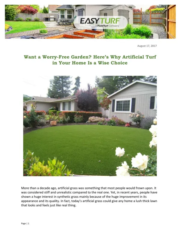 Want a Worry-Free Garden? Here’s Why Artificial Turf in Your Home Is a Wise Choice