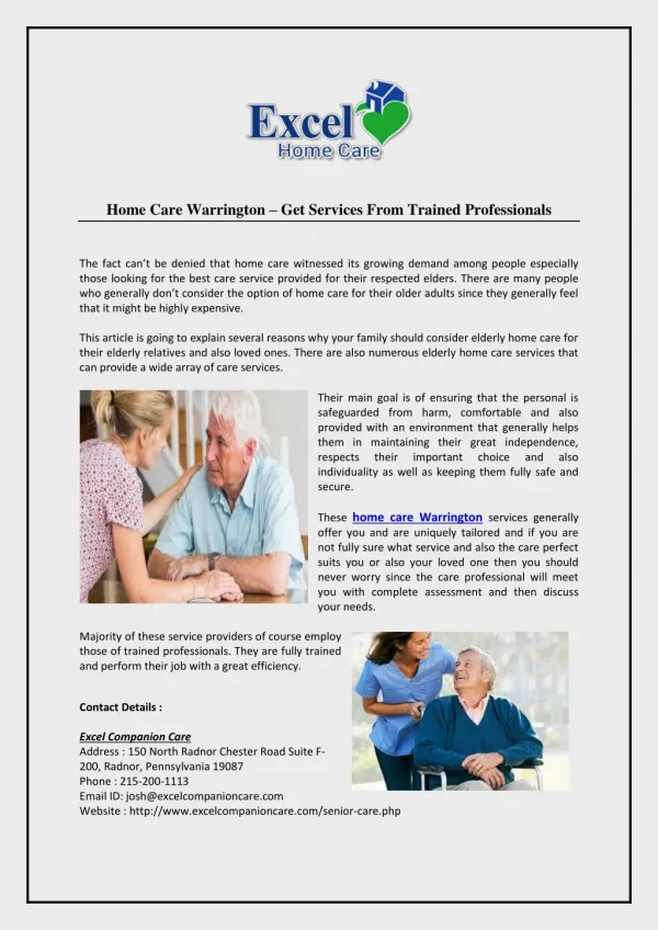 Home Care Warrington – Get Services From Trained Professionals