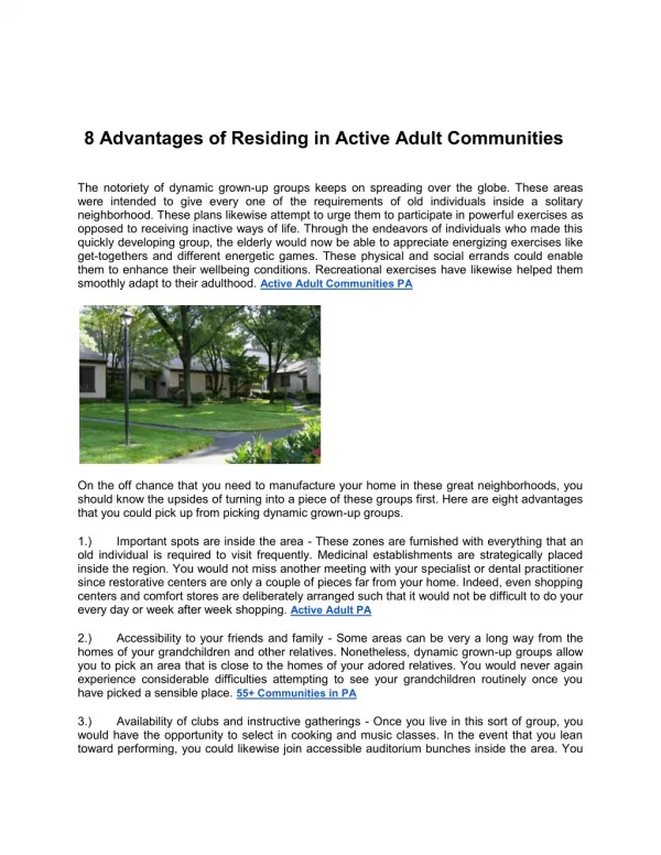 8 Advantages of Residing in Active Adult Communities