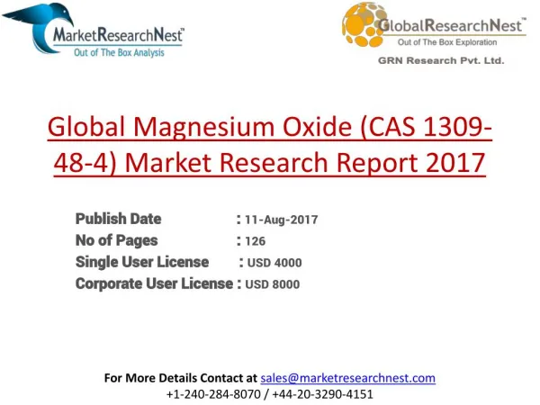 Global Magnesium Oxide (CAS 1309-48-4) Market Research Report 2017
