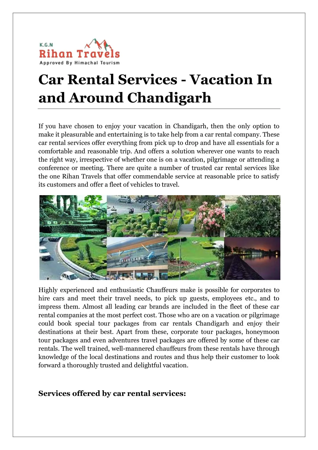 car rental services vacation in and around
