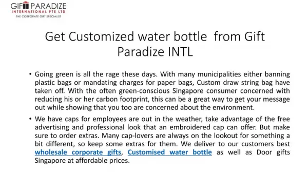 Get Customized Water Bottle from Gift Paradize Intl