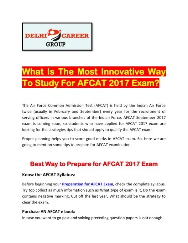 What Is The Most Innovative Way To Study For AFCAT 2017 Exam?