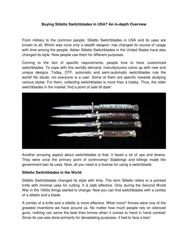 Buying Stiletto Switchblades in USA? An in-depth Overview