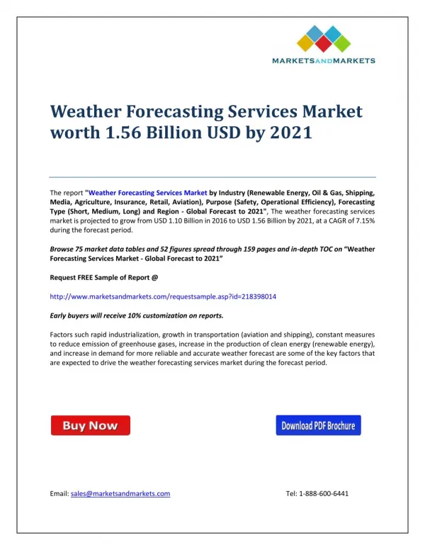 Weather Forecasting Services Market worth 1.56 Billion USD by 2021