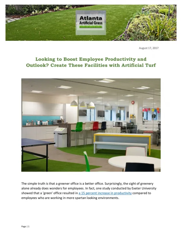 Looking to Boost Employee Productivity and Outlook? Create These Facilities with Artificial Turf