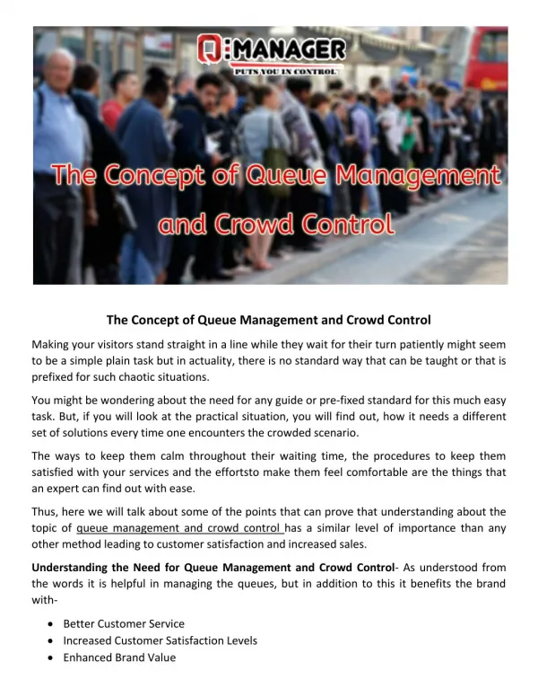 The Concept of Queue Management and Crowd Control