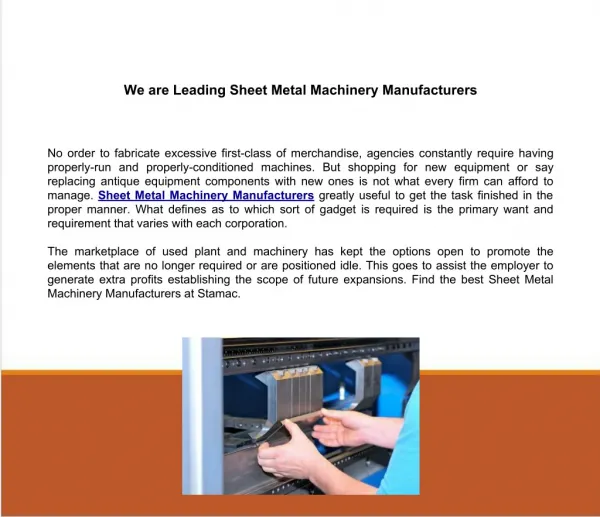 We are Leading Sheet Metal Machinery Manufacturers