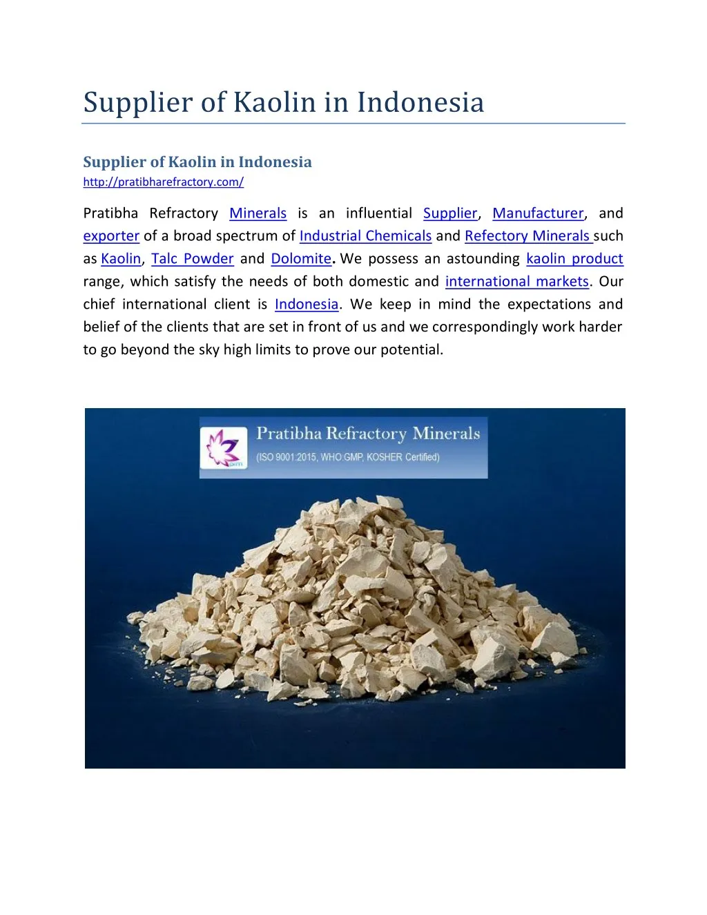 supplier of kaolin in indonesia