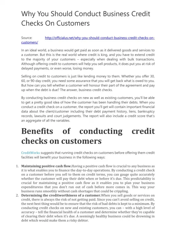 Why You Should Conduct Business Credit Checks On Customers