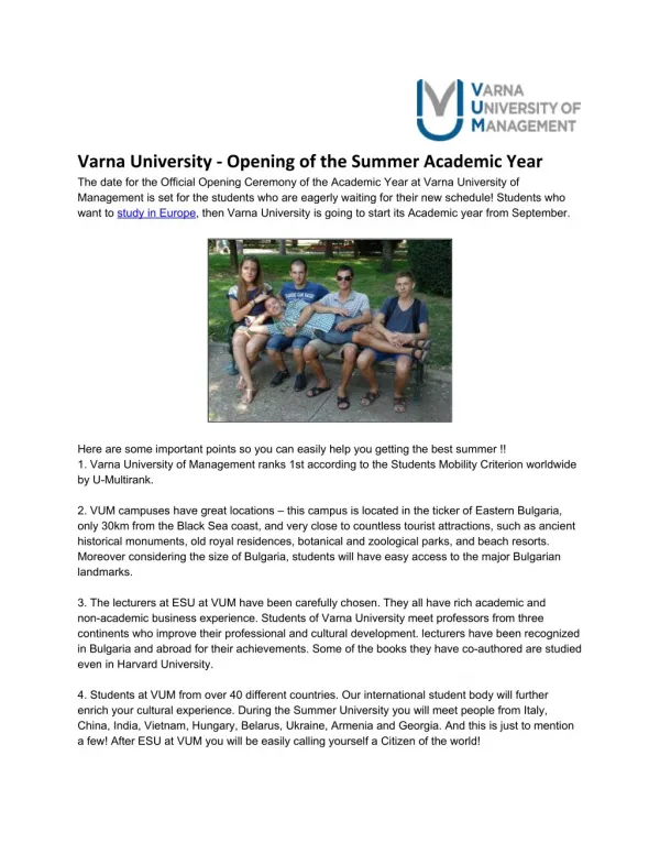 Varna university opening of the summer academic year