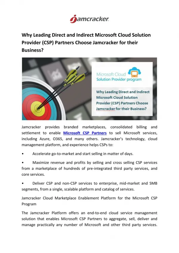 Why Leading Direct and Indirect Microsoft Cloud Solution Provider (CSP) Partners Choose Jamcracker for their Business?