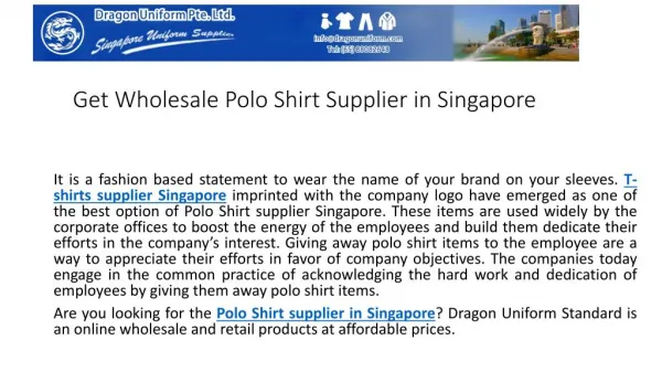 Get wholesale polo shirt supplier in Singapore | Uniform Standard