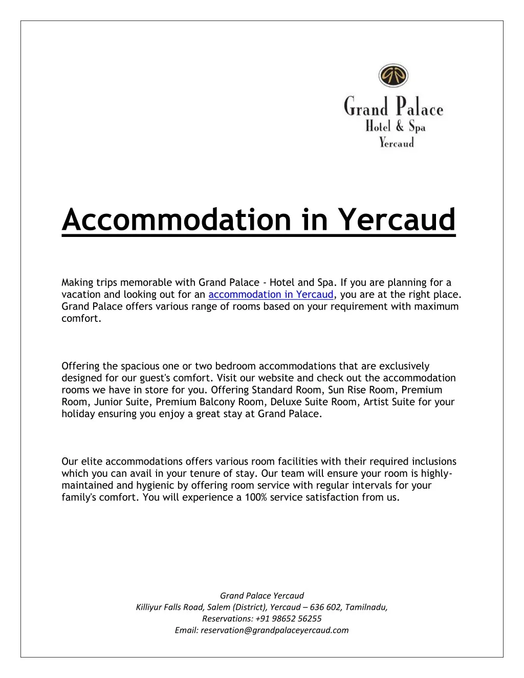 accommodation in yercaud making trips memorable
