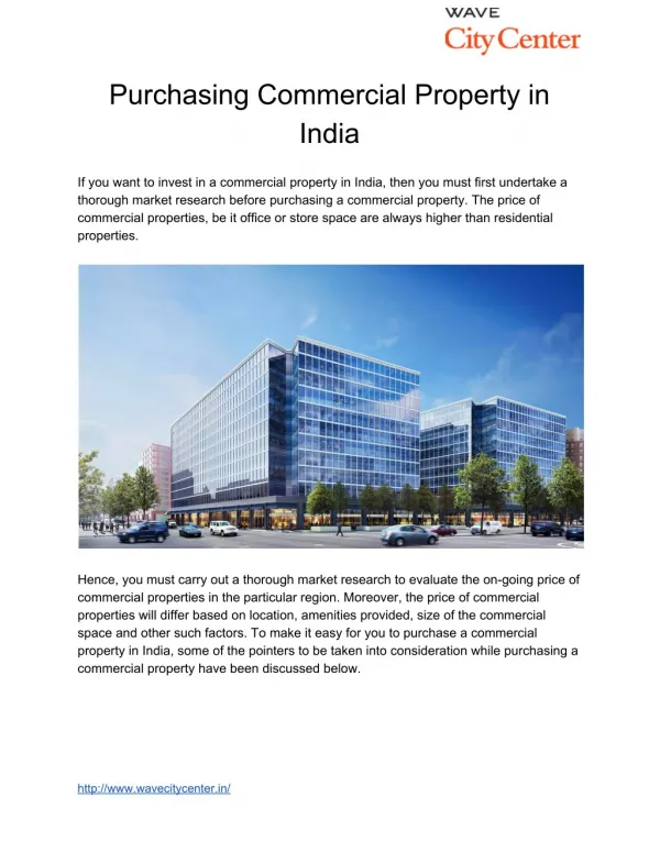 Important Pointers about Purchasing Commercial Property in Urban Centres in India