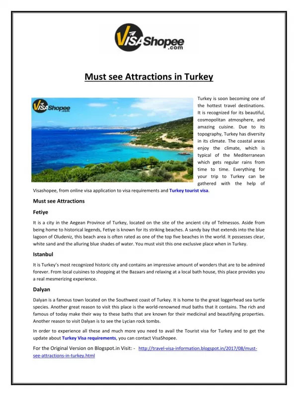 Must see Attractions in Turkey