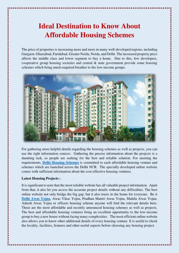 Ideal Destination to Know About Affordable Housing Schemes