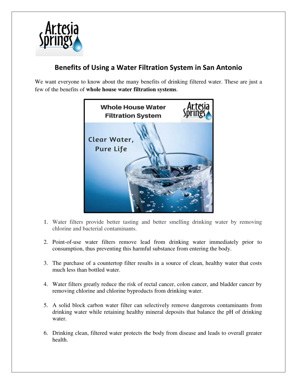 benefits of using a water filtration system