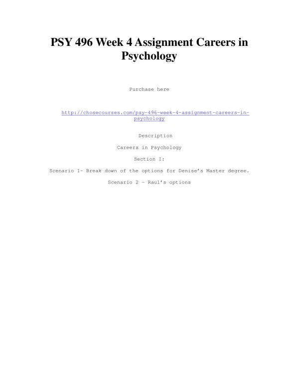 PSY 496 Week 4 Assignment Careers in Psychology