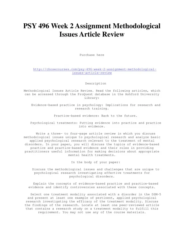 PSY 496 Week 2 Assignment Methodological Issues Article Review