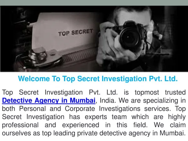 No. 1 Detective Agency in Mumbai || Top Secret Investigation