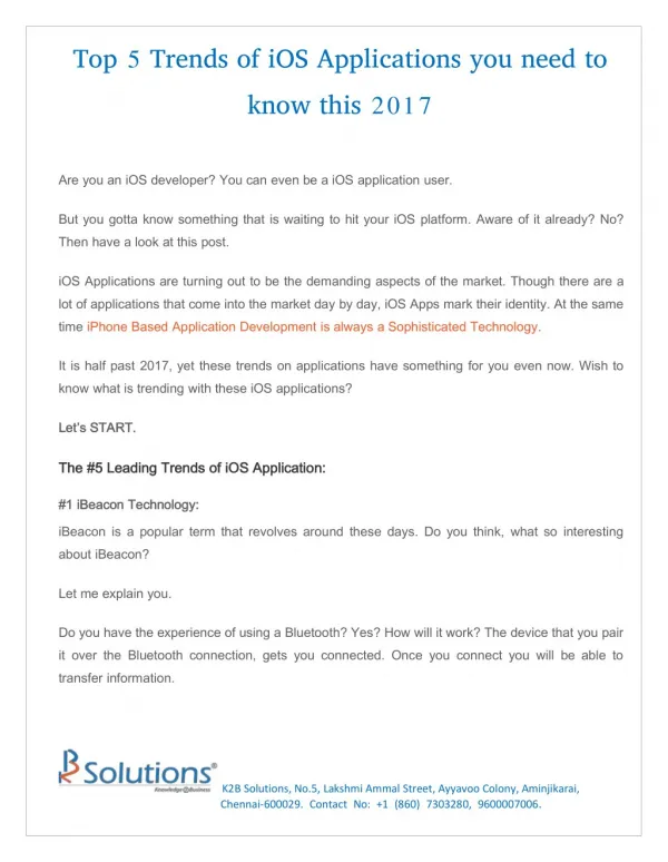 Top 5 Trends of iOS Applications you need to know this 2017