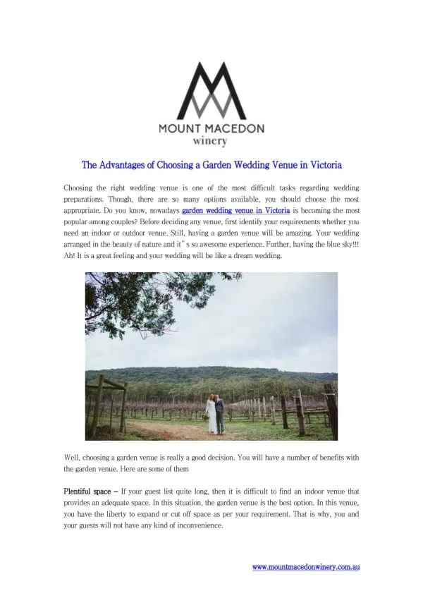 The Advantages of Choosing a Garden Wedding Venue in Victoria