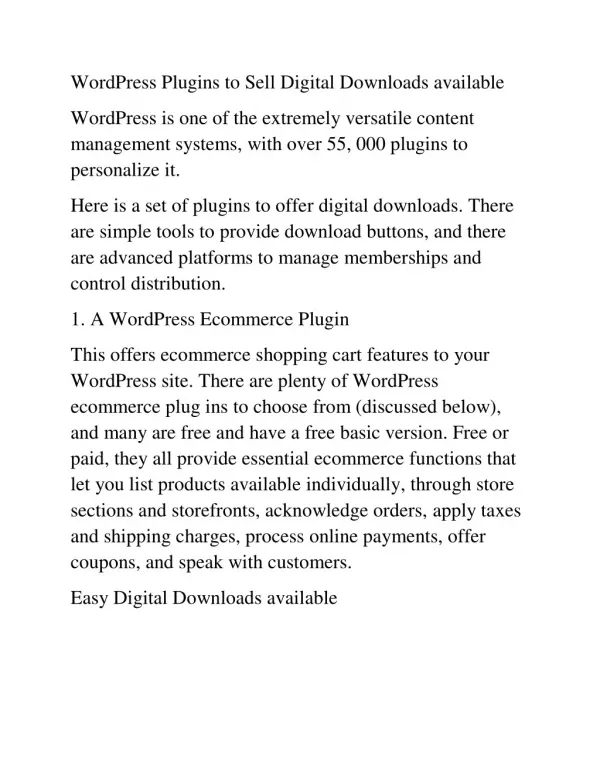 WordPress Plugins to Sell Digital Downloads available