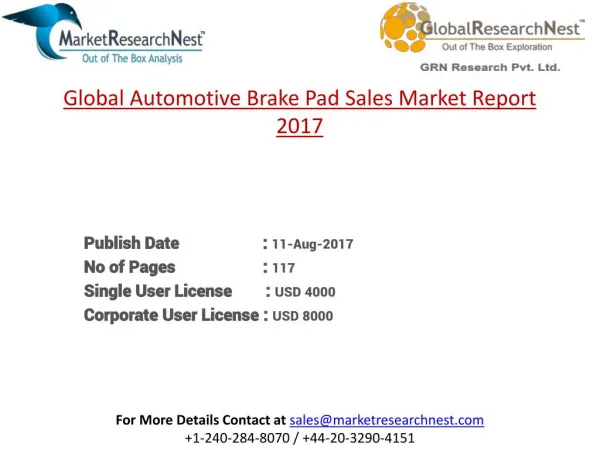 Global Automotive Brake Pad Sales Revenue and Growth Rate 2017-2022