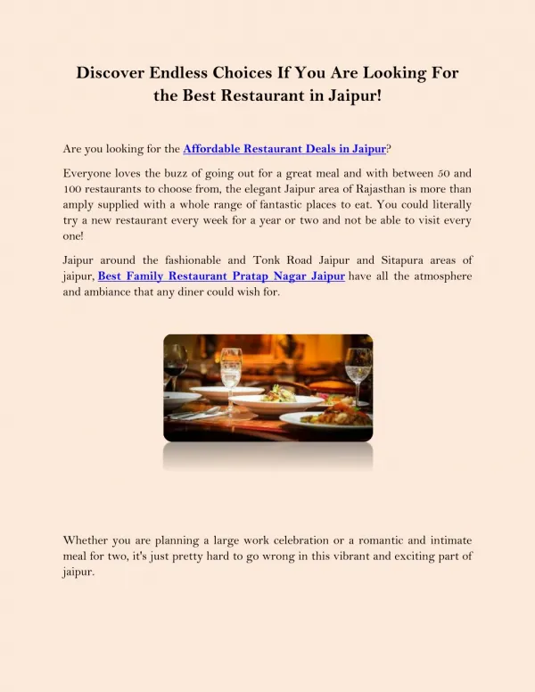 Discover Endless Choices If You Are Looking For the Best Restaurant in Jaipur!