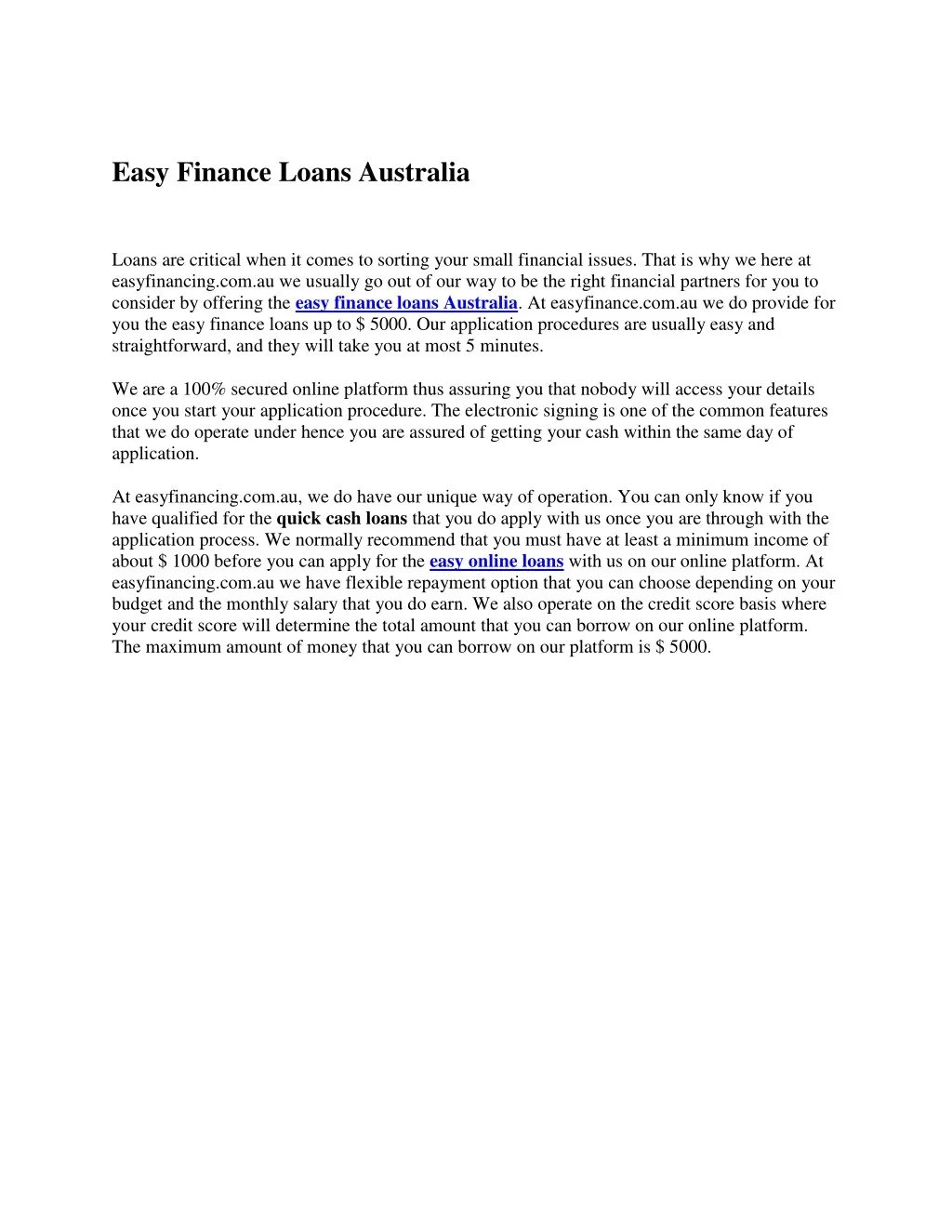 easy finance loans australia
