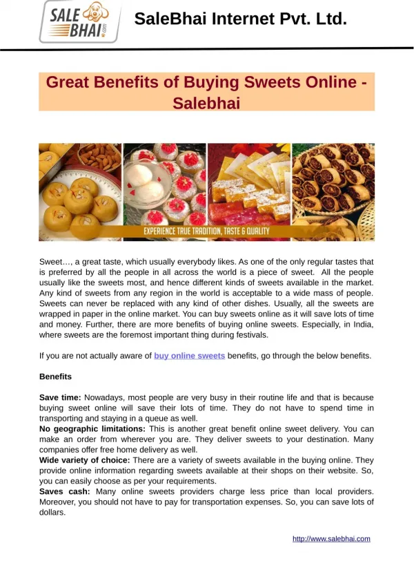 Great benefits of buying sweets online