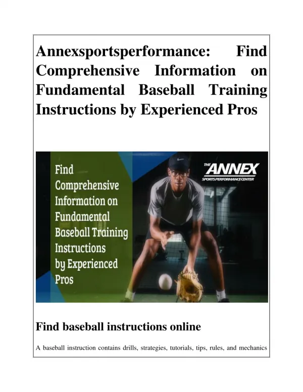 Annexsportsperformance: Find Comprehensive Information on Fundamental Baseball Training Instructions by Experienced Pros