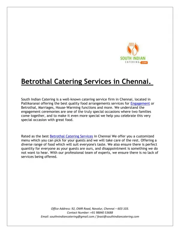 Betrothal Catering Service in Pallikaranai