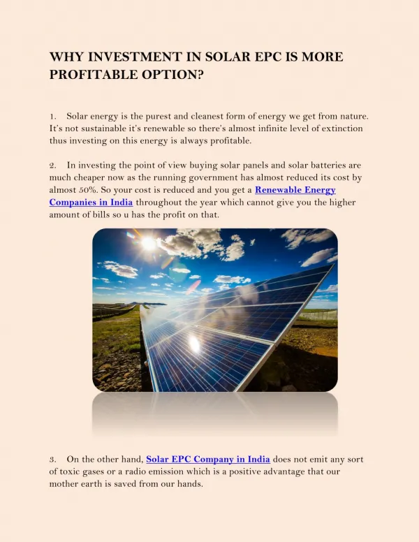 WHY INVESTMENT IN SOLAR EPC IS MORE PROFITABLE OPTION?