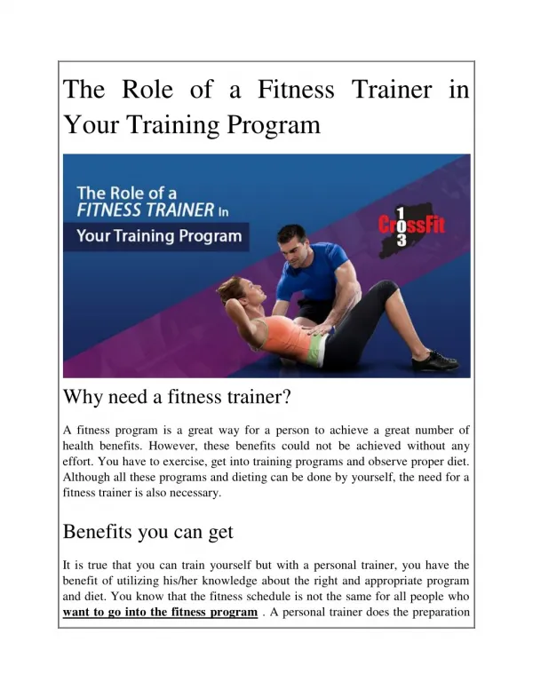 The Role of a Fitness Trainer in Your Training Program